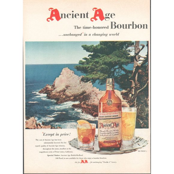 1954 Ancient Age Bourbon Vintage Print Ad Ocean Coastline Rocky Pine Tree 10x13 - Picture 1 of 1